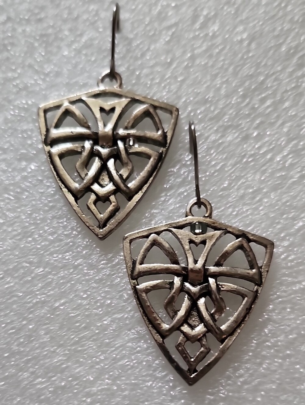 Hand Crafted Silver-Tone Celtic Shield Drop Earrings